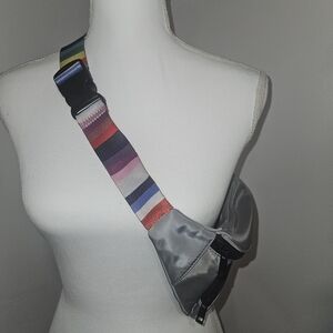 LIKE DREAMS Gray Crossbody Belt Bag with Rainbow Strap And Large Buckle